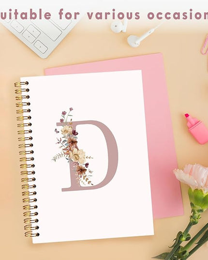 Lacama Pink Initial Letter D Notebook Journal, Aesthetic Wildflower Personalized Spiral Notebook, Customized Monogrammed Gifts, Birthday Gifts for Women, School Supplies, Office Supplies 5.5x8.3