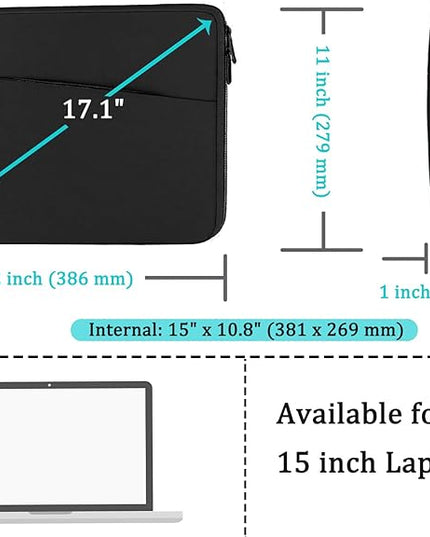 Laptop Sleeve 15 inch, Shockproof Protective Computer Carrying Cover with Front Pocket, Briefcase Laptop Sleeve Bag for 15 inch New MacBook Air, MacBook Pro, HP, Dell, Asus, Black