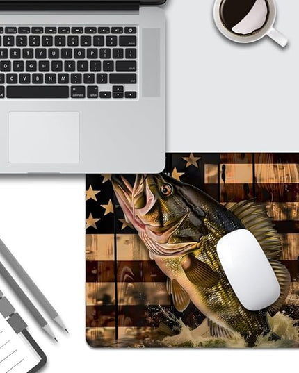 Wooden American Flag Fish Square Mouse pad, Texture, Waterproof, Anti Slip Rubber Base, Computer Mouse pad, Laptop Mouse pad