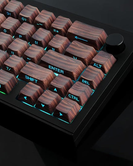 Tsungup Custom Keycaps 75 Percent,PBT Side Print 136 Keys Retro Brown Key caps Wooden Walnut Textures Keycap Set,Shine Through Duy Sub Cherry Profile Keyboard Keycaps