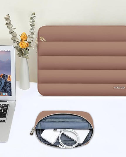 MOSISO 15-15.6 inch Laptop Case, 16 inch Puffy Laptop Sleeve Compatible with MacBook Pro 16, HP Dell ASUS Acer Toshiba Lenovo Notebook Computer, Polyester Horizontal Bag with Small Case, Mocha