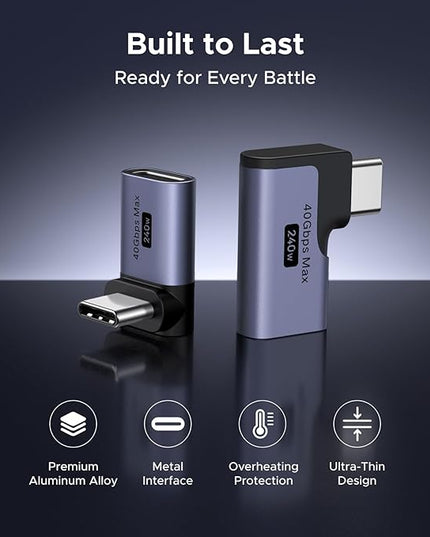 UGREEN 40Gbps Right Angle USB C Adapter Combo, 2-Pack 90 Degree USB-C Adapter Compatible with MacBook Pro/Air, Steam Deck, Switch, ROG Ally, Thunderbolt 4, iPhone 16/17, iPad