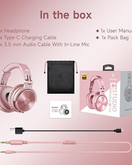 OneOdio Bluetooth Over Ear Headphones, 110 Hrs Wireless/Wired Stereo Sound Foldable Headsets with Deep Bass 50mm Neodymium Drivers for PC/Phone/Tablet - Studio Wireless Pro C, Rose Gold