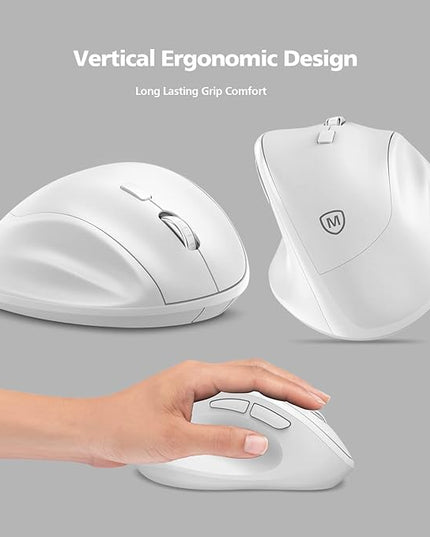 Ergonomic Wireless Mouse 2025 New Updated Smaller with USB-A Receiver for PC Computer, Laptop and Desktop, Ergo Mouse Vertical with Silent Clicks Long Battery Life, Up to 1600 DPI, White