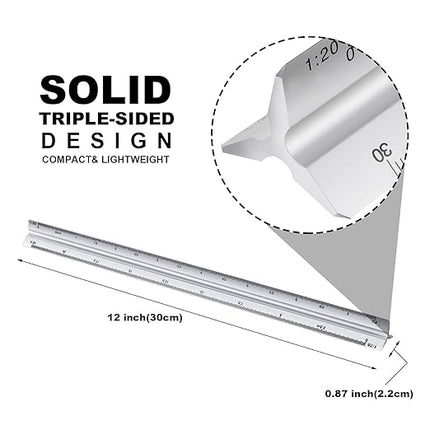 6 Pcs Triangular Ruler Set 12 Inch Engineering Scale Aluminum Architect Drafting Ruler Metal Protractor Arquitectura Accessories for Students Draftsman Engineers Metric