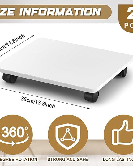 2 Pcs Office Under Desk Printer Stand with 4 Caster Wheels White Movable Printer Copier Shelf and CPU Holder for Home Office Heavy Duty Storage Rack Scanner Fax Machine, 13.78 x 11.81 Inches