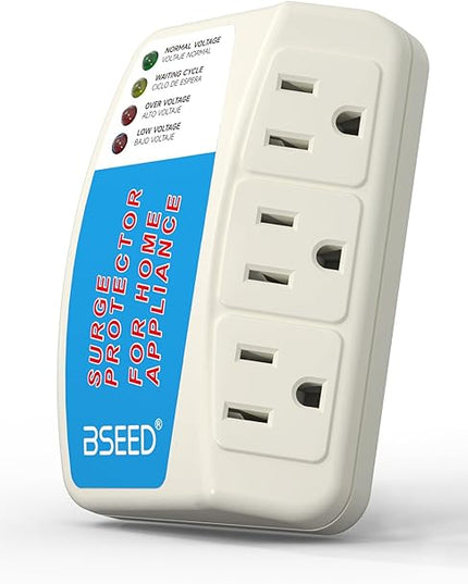 BSEED Surge Protector for Home Appliance 3 Outlet Surge Protector for Refrigerator Voltage Protector for TV, PC, PS5, Air-Conditioning and Other Valuable Household Electronic 125V, 1875W, 4 Pack