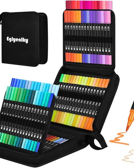Dual Brush Pens, Markers Adult Coloring Book,100 Colors Art Pens with Fine Point Markers and Brush Tip for Adult Kids Drawing (Black Set)