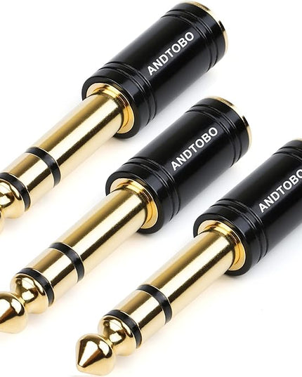 ANDTOBO 1/4''(6.35mm) Male to 1/8'' (3.5mm) Female Stereo Audio Jack Pure Copper Adapter for Headphone, Amp, 3 Pack-Black