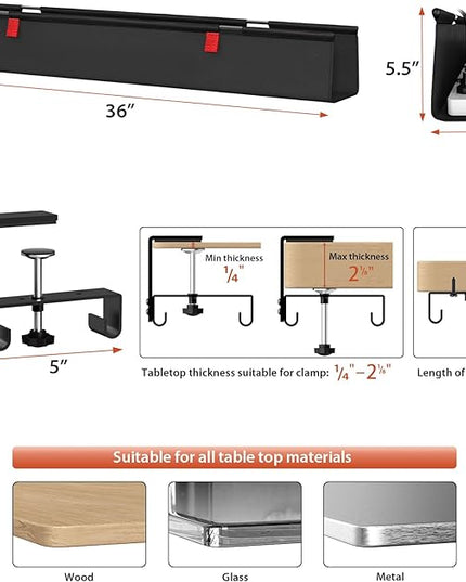 Univivi No Drill Under Desk Cable Management Tray, 36" Cord Organizer for Table, Clamp/Screw Mount Desk Cable Management, Premium Fabric Cable Management Tray for Office, Home