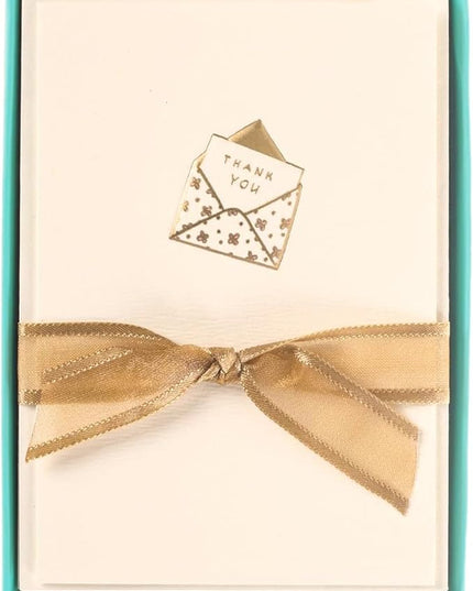 Graphique Just a Note La Petite Presse Boxed Notecards, 10 Embellished Gold Foil Blank"Thank You" Cards with Matching Envelopes and Storage Box, 3.25" x 4.75"