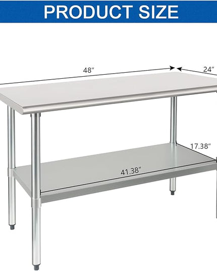 HARDURA Stainless Steel Table 24X48 Inches with Undershelf and Galvanized Legs NSF Heavy Duty Commercial Prep Work Table for Restaurant Kitchen Home and Hotel