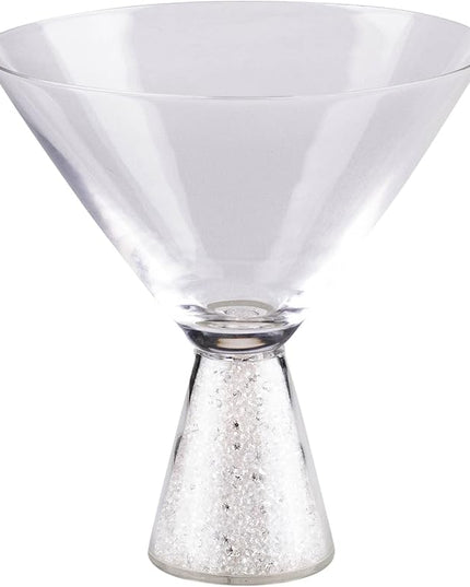 Vetrina Stemless Crystal Martini Glass, Modern & Unique, Ergonomic Grip, Barware For Dining Table Setting, Celebration, Event, Wedding Cocktails, Silver, Set of 6