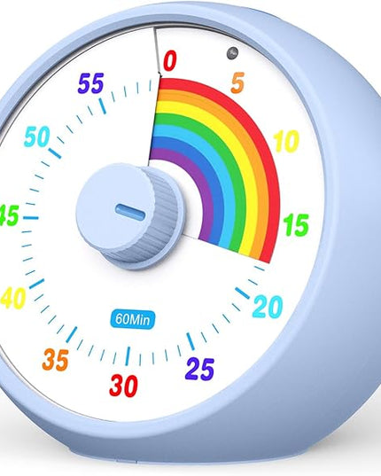 Visual Timer for Kids, 60-Minute Countdown Timer for Classroom Office Kitchen, Desk Timer Kids Time Management Tools with Silent Operation, Pomodoro Time Rainbow Pattern (Aquamarine)