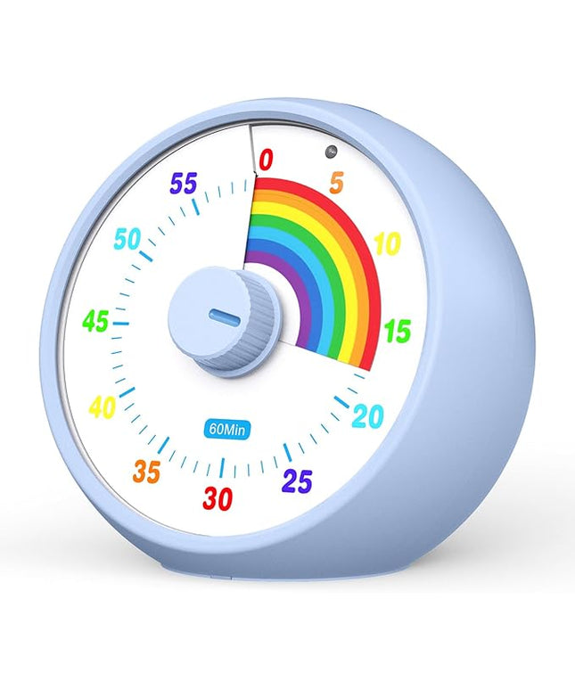 Visual Timer for Kids, 60-Minute Countdown Timer for Classroom Office Kitchen, Desk Timer Kids Time Management Tools with Silent Operation, Pomodoro Time Rainbow Pattern (Aquamarine)