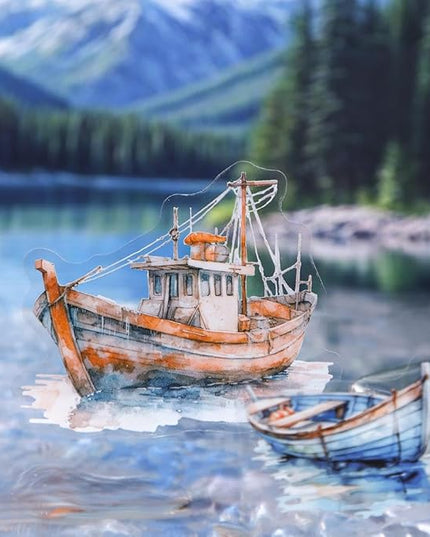 Dwpetzo Vintage Lake Boat Scenery Scrapbook Stickers Set, 120 Pieces Decorative Transparent PET Stickers for Journaling, Junk Journal Supplies, Collage, Scrap Book, Bujo