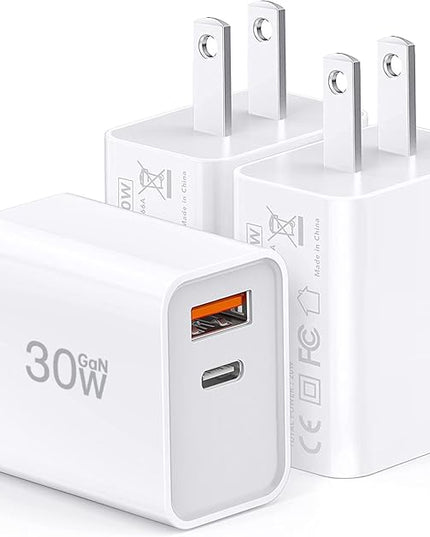 USB C Super Fast Charger, 3-Pack 30W Dual Port PD+QC Fast Charger Adapter Block for iPhone 14/15/16/17/Pro/Pro Max/Plus/iPad/MacBook air, (25W PPS) Type C Charging for Samsung S21 S22 Pixel