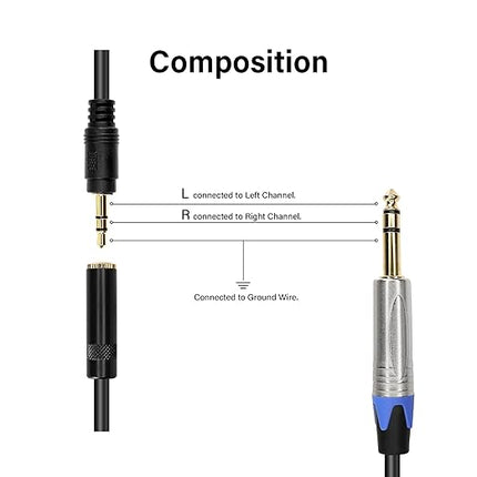 PNGKNYOCN 1/4 to 1/8 Headphone Adapter，6.35mm TRS Male to 3.5mm Female Stereo Jack Audio Adapter Extension Cable for Headphones, Amplifiers, Guitar,Amplifiers(0.3M/1FT)
