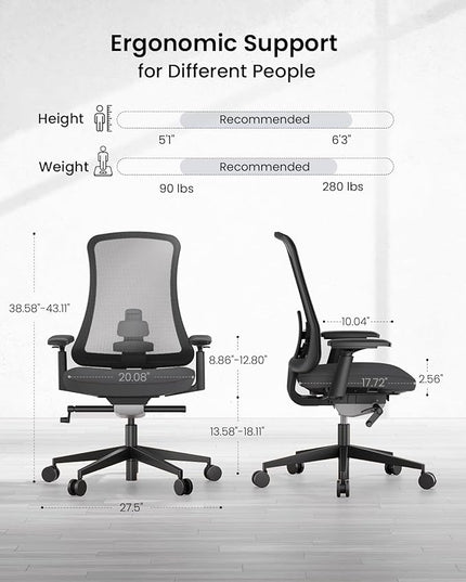 ProtoArc Ergonomic Office Chair - Flexer Pro Mesh Desk Chair with Lumbar Support, Slide Seat & 4D Armrests, Breathable Mesh from Wintex, Tilt Lock, Metal Base | for Home & Computer Work - Black