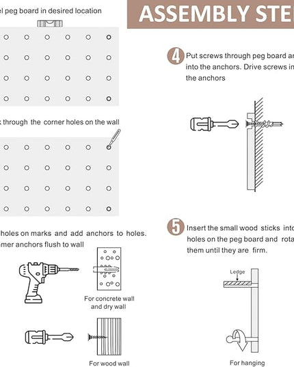 Beige Wood Pegboard Modular Display Wooden Pegboard Combination Wall Organizer Storage Wall Hooks Shelf for Home, Office, Bathroom, Comes with 2 Pieces Pegboards