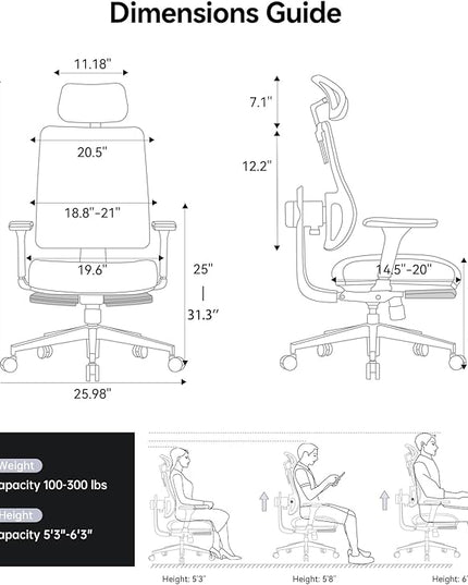 Newtral Ergonomic Office Chair - Home Office Desk Chair with Adaptive Lumbar Support, with Footrest, 4D Armrest, Adjustable Seat Depth & Height
