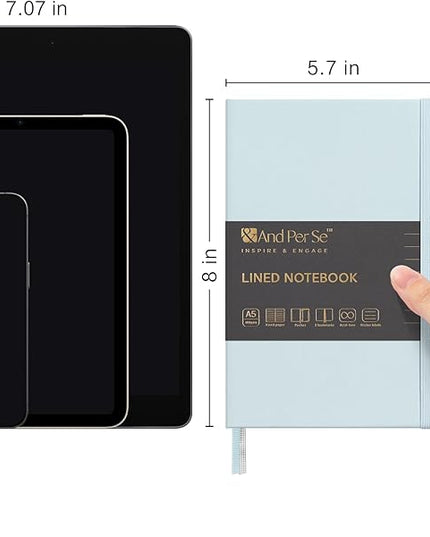 &And Per Se Lined Journal Notebook, 160 Pages, A5 5.7 x 8 inches College Ruled Thick Paper Notebook Journals for Writing, Hardcover Notebooks for Women Men Office School (1 Pack, Cyan)