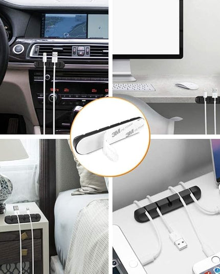 Cord Holder Cable Organizer Clips – Self Adhesive Cord Organizer for Desk, Car, Nightstands, Office, Black Silicone Cord Keeper Cable Clips Wire Holders for Phone Charger Cords (7-5-3-1-1 Slots)