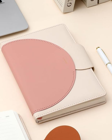 CAGIE Lined Journal for Women, 100GSM Leather Journals for Writing with Buckle Closure,A5 Hardcover Diary Journaling Notebooks for Business Work School Note Taking 5.9" x8.59 (Pink)