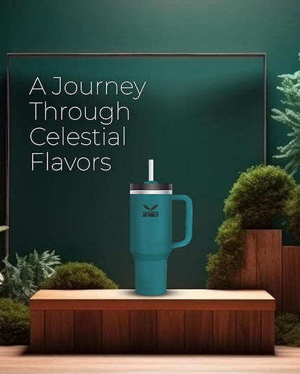 40 Oz Insulated Tumbler with Handle and Straw, Stainless Steel Coffee Travel Mug with Lid, Leak Proof Water Bottle with Accessories, Blue Spruce