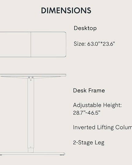 Adjustable Standing Desk, 63x24 Inches Home Office Desk with Memory Preset Computer Workstation Maple Top + White Frame
