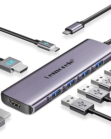 Lemorele USB C Docking Station for Laptop, 7 in 1 USB C Hub with 4K Dual HDMI, USB 3.0, 3*USB 2.0, 100W PD Suitable for MacBook Pro, Dell, HP, Surface, Lenovo Yoga