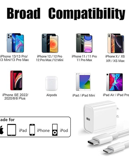 iPhone 14 13 Charger, 2Pack 20W Fast Charging Type C Block (MFI Certified) Rapid Speed USB C Wall Charger Lightning Cable Cord Apple Chargers for iPhone 14 Pro Max 14 Plus 13 12 11 Pro SE XS XR X iPad