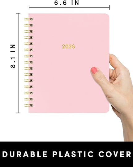 PAPERAGE 2026 Weekly & Monthly Planner, 12 Months (January 2026 - December 2026), 6.6 in x 8.1 in, Spiral Bound 2026 Planner with Weekly, Monthly & Yearly Views, Note Pages & Inner Pocket – Blush