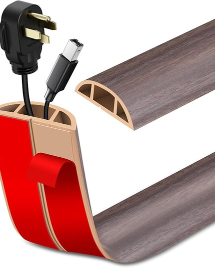 Floor Cord Cover Self Adhesive Cord Hider Floor Extension Cord Covers for Floor Power Cord Protector Cable Management Prevent Cable Trips Cable Cavity 0.59" W x 0.31" H (Brown Walnut Wood, 10Ft)