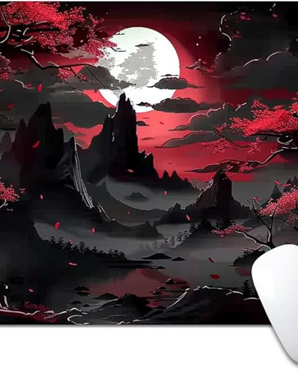 Red Trees, Mountains, and Moon Square Mouse pad, Texture, Waterproof, Anti Slip Rubber Base, Computer Mouse pad, Laptop Mouse pad
