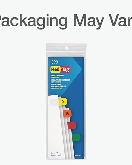 Redi-Tag Write-On Tabs, Permanent Adhesive Index Tabs, Assorted Primary Colors: Yellow, Orange, Red, Blue and Green, 1" x 7/16", 390 Pack (1009303)