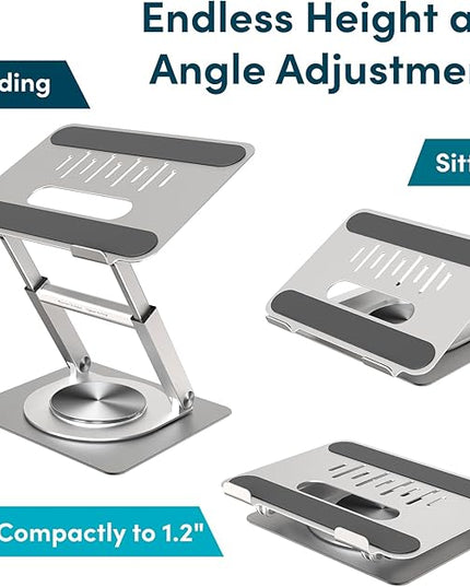 Lifelong 360 Rotating Ergonomic Laptop Stand for Desk, Laptop Riser with Swivel Base, Adjustable Computer Stand for 10-17" MacBook Pro & All Laptops- Portable Standing Desk Converter- Height 16"