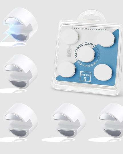 Maveek 5 Sets Magnetic Cable Management Clips with Discs, Adhesive Cable Holder Electrical Wire Clips Cord Organizer for Desktop Wall Kitchen USB LAN Type-c (White)
