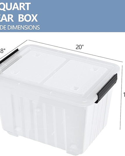 Zopnny 50 Qt Stackable Plastic Storage Bins with Lids, 4 Pack - BPA-Free, See-Through Organizing Solution, Latches, Wheels, Durable Nestable Containers, Clear