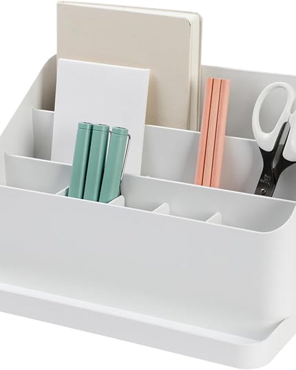 BLUE GINKGO Desk Organizer – Korean-Made Office Storage for Pens, Notes, Mail, and Supplies (White)