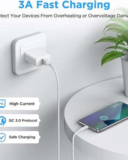 etguuds USB A to USB C Cable 6.6ft, 2-Pack, 3A Fast Charging Type C Charger Cord for iPhone 17 16 15 Pro Max 16e 17 Air, Samsung Galaxy S25 S24 S23 S22 S21 S20 A17 A16 A56 A55 Flip Fold, White