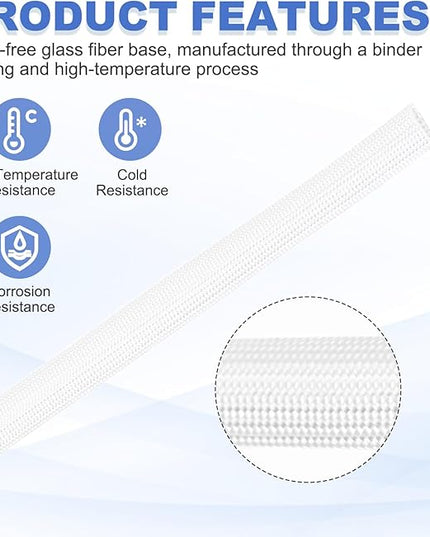 uxcell Insulation Cable Protector,9mm/0.35 Inch-5m/16 Feet High Temp Fiberglass Sleeve White