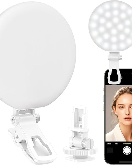 60 LED Ring Light, Rechargeable Selfie With Front & Back Clip, 2500-6500K Portable Phone, Adjustable 3 Modes for iPhone, iPad, Tablet, Laptop, CRI97+, 90 Grams (White)
