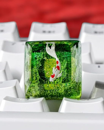 Kohaku Koi Fish Artisan Keycap Green Ocean Coral Reef R1 SA Profile Custom Keycaps 1U ESC Handmade Gaming Resin Key Cap Cherry MX Switch Compatible Mechanical Keyboard Koi Lover Gift