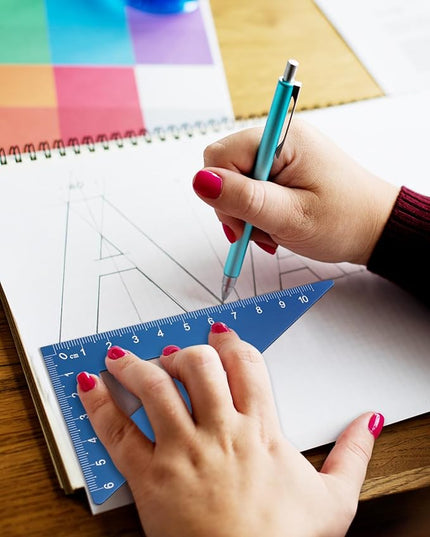 Honagu Triangular Ruler Set, 4 Pieces Aluminum Alloy Ruler, Metal Drafting Ruler, Geometric Protractor for Students, Draftsmen, Engineers, School Office Supplies (Blue)
