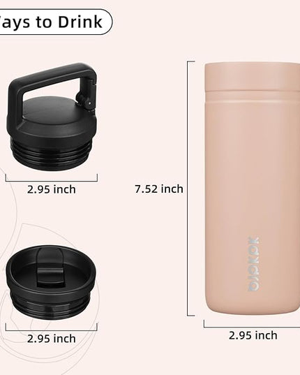 BJPKPK Insulated Water Bottle with 2 Lids,20 oz Double Wall Stainless Steel Vacuum Tumbler Travel Coffee Mug,Wide Mouth Thermal Cup,Peach