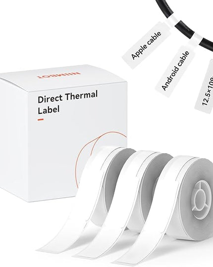 NIIMBOT White Cable Label Maker Tape for D11/D110/D101 Label Maker, 12.5 x 109 mm (0.49'' x 4.29''), 3 Rolls, Thermal Label for Home Office Labeling Tape Replacement