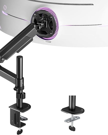 ARES WING Single Monitor Mount - Ultrawide Monitor Arm for 17 to 40 Inch Heavy Duty Curved Screen Up to 26.4 lbs with Clamp/Grommet Desk Mount, 75/100 Vesa Mount, Black