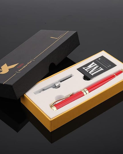 Tiankool Luxury Fountain Pen,Fine Nib, Exquisite Pen Gift Set for Men&Women-Includes 10 Ink Cartridges&Ink Converter- Nice Pens - Red