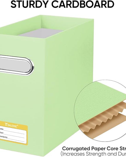 BALEINE File Organizer Box, Cardboard File Folder Organizer with Handle for Letter Size, Portable Collapsible Hanging Filing Box for Home Office Document Storage (4 Pack, Green)